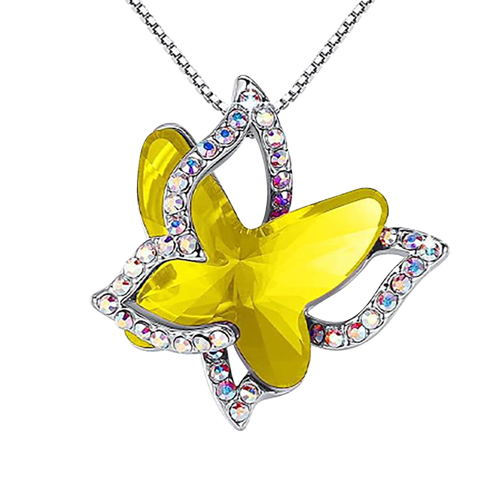 S925 Sterling Silver Butterfly Birthstone Pendant Necklace for Women and Girls with Premium Cubic Zirconia Jewelry for Mother's Day Christmas Birthday Gifts 