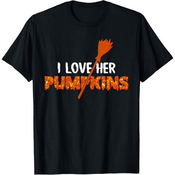 I Love His Broomstick I Love Her Pumpkins Halloween Couple T-Shirt