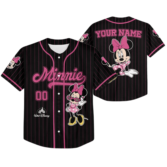 Custom Minnie Mouse Baseball Jersey, Disney Character Jersey, Movie Cartoon Baseball Shirt, Best Birthday Gift