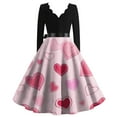 thumbnail image 3 of Fgvctg Valentine's Day a Line Dresses for Women Romantic V Neck Vintage Cocktail Dress Cute Heart Print Soft 50s Tea Dress Long Sleeve A-Line Dressy Clothes Pink M, 3 of 3