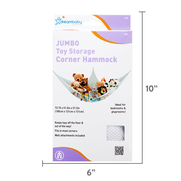 Dreambaby Jumbo Corner Toy Hammock - 6 Ft Long, Holds 30 Lbs, Net Organizer For Bedroom Or Playroom