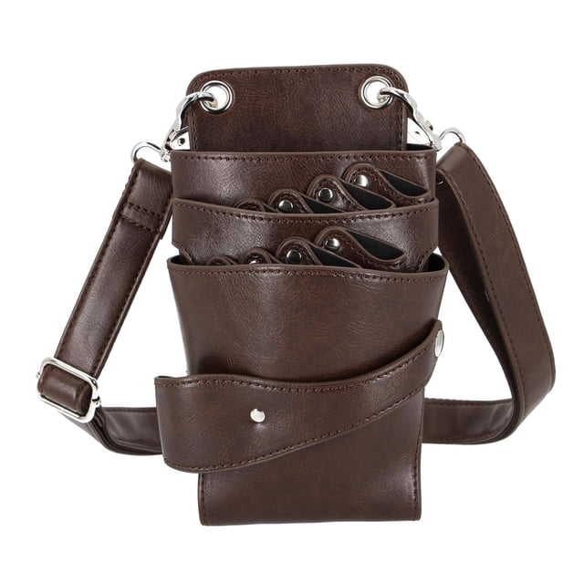 Estuche de tijera de peluquería Cinturón de gancho extraíble de cuero PU marrón Zulema Riñonera de peluquería