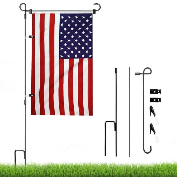 Bonison Garden Flag Holder Stand, Premium Yard Flag Holder Weather-Proof Metal Powder-Coated Flagpole with Anti-Wind Clip and Stopper for Christmas Garden Flag, Outdoor Garden Decor Decoration