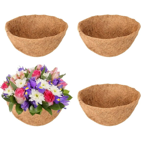 4 Pack Coco Liners for Planters 14 inch Replacement,Natural Round Coconut Coco Fiber Planter Basket Liners,Coco Plant Liners for Hanging Basket Flowers/Vegetables