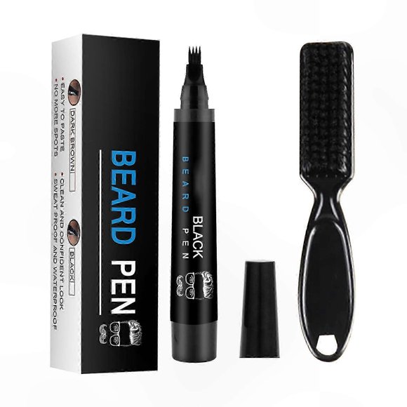 Waterproof Beard Pen with Micro-Fork Tip & Bristle Brush for Natural-Looking Fill, Long-Lasting Black Mustache Pencil for Men