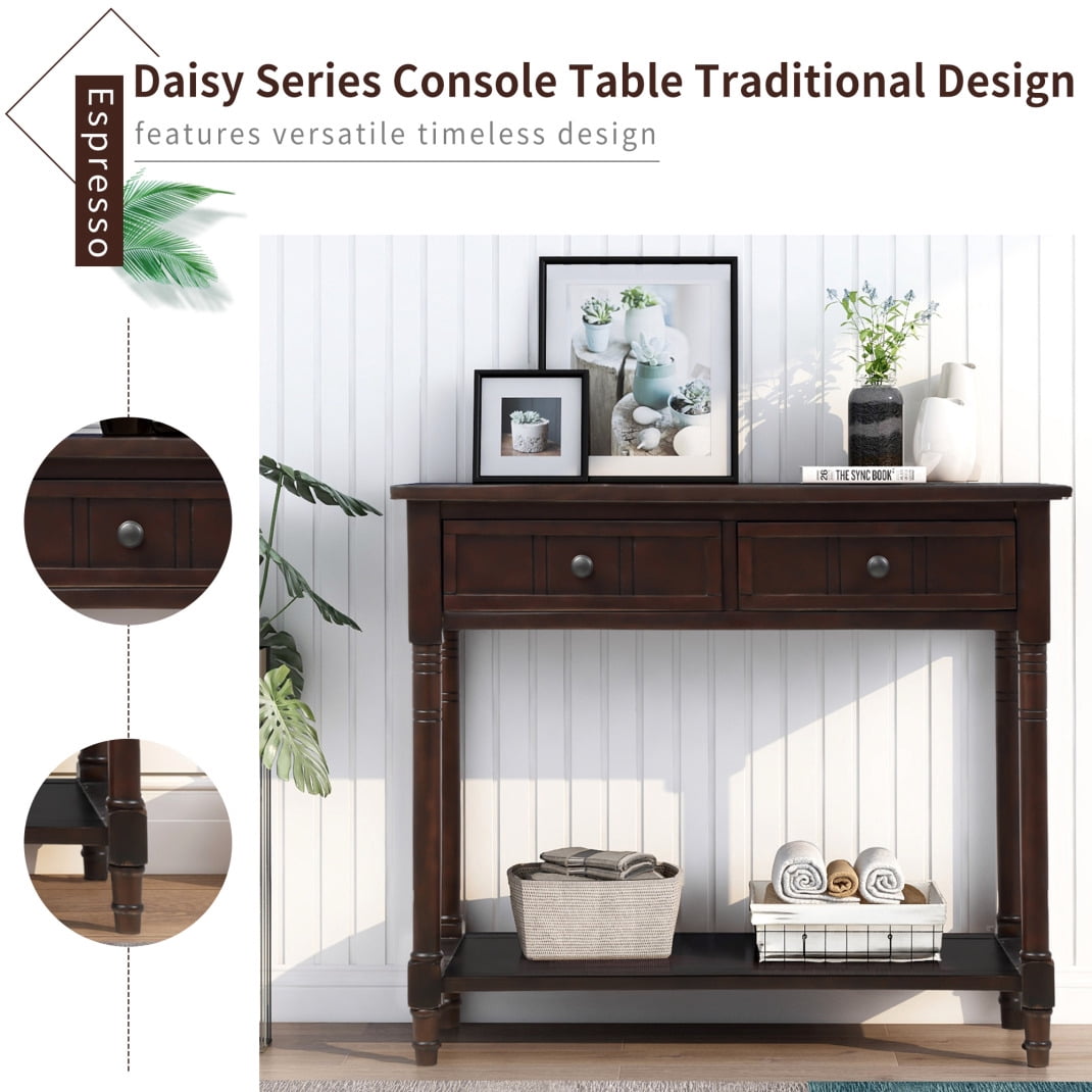 Console Table, Console Tables for Entryway, 35" Console Sofa Table Foyer Table with 2 Drawers & Open Shelves, Console Table with Storage, Narrow Entryway Table for Living Room, Entrance, Espresso