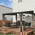 thumbnail image 4 of Domi 12x14FT Lean to Gazebo, Hardtop Wall Mounted Gazebo with Sloping Galvanized Steel Roof, Wall Pergola with Aluminum Frame, Curtains and Netting, for Patio, Deck, Garden, Backyard, 4 of 10