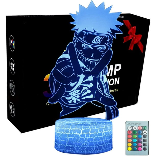 Luz nocturna 3D para niños, Anime Naruto Uzumaki Naruto, control remoto, 16 colores cambiantes, luz LED fantasma y luz art déco.