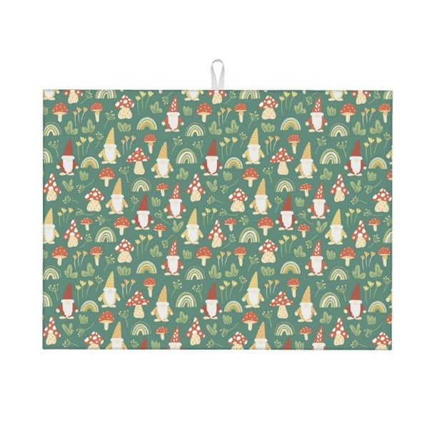 Fotbe Mushrooms Gnome Alfombrilla de Secado para Cocina con Estampado, 18x24 Pulgadas