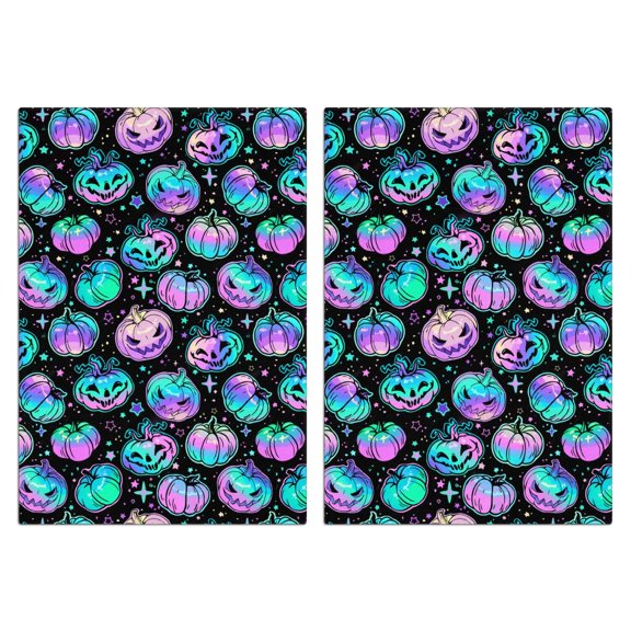 Halloween Kitchen Towels Set of 2 - 18x26 Inch Ghost, Pumpkin, Bat & Cat Design Dish Towels for Seasonal Decor