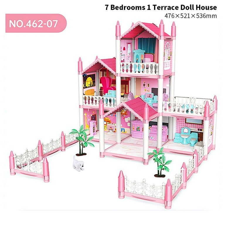 678 Doll House Kit,Dollhouse with Lights, Slide, Pets and Dolls, DIY  Pretend Play Building Playset Toys with Asseccories and Furniture, Princess  House