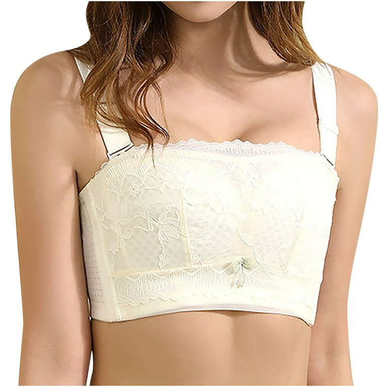Dadaria Strapless Bras for Women Push Up Front Buckle Bra Wire Free  Underwear Large Size Thin Cup Lace Bra White M,Female