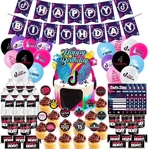 Nelton Birthday Party Supplies For Tiktok Includes Banner Cake Topper 24 Cupcake Toppers 18 Balloons 10 Invitations 10 Candy Wrappers 10 Bottle Labels 10 Chip Can Labels Walmart Com