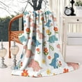 thumbnail image 3 of White Cartoon Dinosaurs Flowers Pattern Blanket,Comfortable Soft Lamb Wool Throw Blanket,All Season,Warm Lightweight Blankets for Sofa Bed Couch Living Room Chair,50"x60", 3 of 4