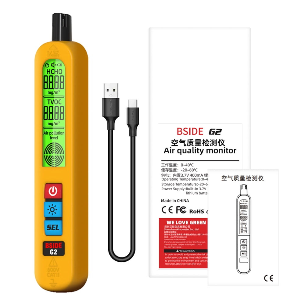 Bside Air Quality Monitor, Digital HCHO & TVOC Tester, Semiconductor Sensor, English Backlight Display, Type-C Rechargeable, 7.17 inches / 18.2 cm