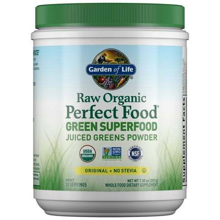 Garden of Life Raw Organic Perfect Food Green Superfood Juiced Greens Powder - Alkalize, Detoxify and Energize - Original, no stevia, 30 Servings