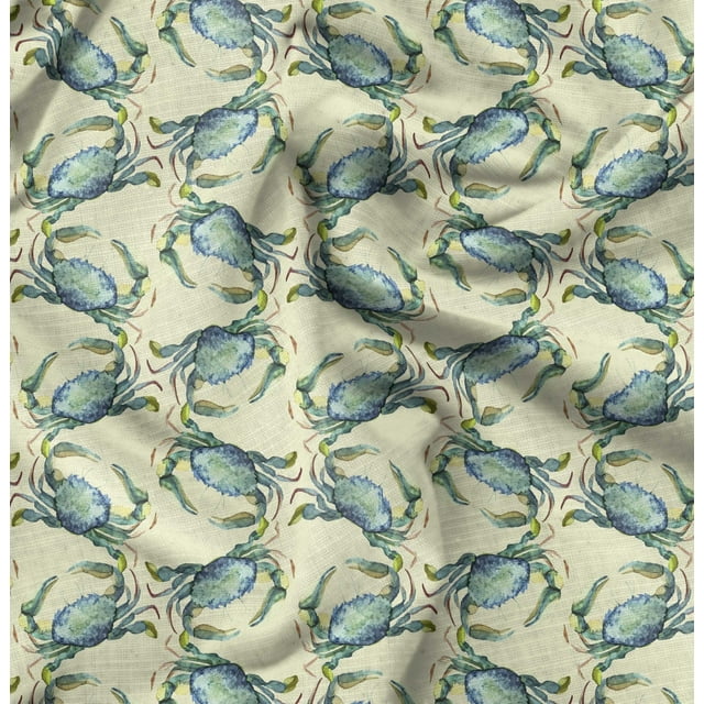 Soimoi Tissu Georgette Poly Jaune Crabes Océan Imprimé Tissu 1 Yard 42 Pouces de Large