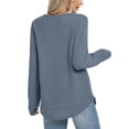 thumbnail image 4 of Waffle Knit Tunic Tops For Women Fall Long Sleeve Shirts Curved Hem Crew Neck Loose Fit Fashion Clothing Outfits Plus Size Casual Comfy Blue L, 4 of 7