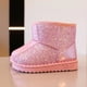thumbnail image 3 of Botas de nieve para niñas, zapatos de princesa de algodón con lentejuelas que combinan con todo para invierno, botas cálidas con forro polar para niñas grandes, 3 of 6
