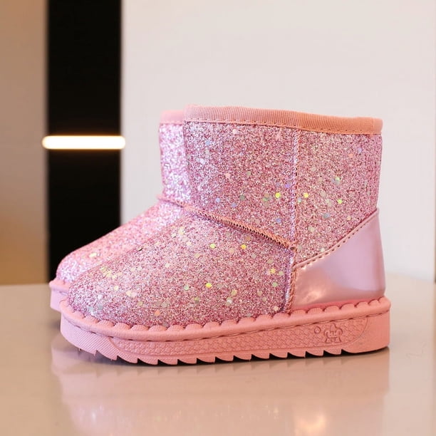 Botas de nieve para niñas, zapatos de princesa de algodón con lentejuelas que combinan con todo para invierno, botas cálidas con forro polar para niñas grandes