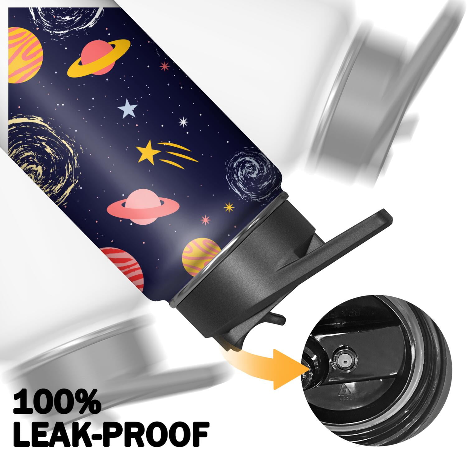 Galaxy Insulated Water Bottle with Straw & Cleaning Brush – 18oz | Leakproof, BPA-Free, 304 Stainless Steel, Wide Mouth, Travel Mug for Car, Gym, Office, Starry, Christmas Thanksgiving Gift