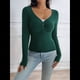 thumbnail image 5 of Camisa de Larga para Mujer, Cuello en V, Botones, Punto Acanalado, Corte Entallado, Informal, Básica, para y Otoño Verde XL, 5 of 9