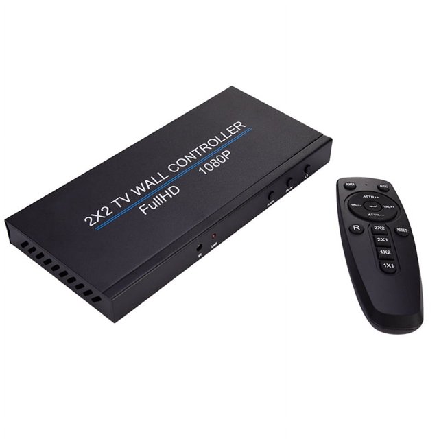 Controlador de Pared de Video 2x2 Full HD 1080P 4 Canales Empalme de Pantalla Controlador de Procesador de Pantalla de Video Compatible con para Enchufe de EE. UU.