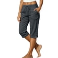 thumbnail image 3 of Luivaraty Capri Pants for Women Solid Color Straight Leg Pants Fashion Comfy Drawstring Side Split Capris with Pockets, S-2XL, 3 of 9
