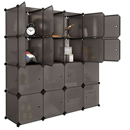 Langria 16 Cube Organizer Plastic Stackable Storage Shelves Langria 16 Cube Organizer Plastic Stackable Storage Shelves Multifunctional Modular Closet Cabinet With Hanging Rod For