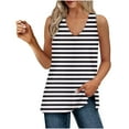 thumbnail image 2 of Aueoeo Women's Sleeveless Top Strip Loose Fits Tank Top Low V Neck T Shirts Casual Summer Tunic Top Bottom Hem Split Vests, 2 of 8