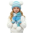 thumbnail image 2 of FAOWME Big Kids Girls Boys Beanie Hat Scarf Gloves Set Knitted Caps Long Scarf Touchscreen Gloves Warm Comfortable Outfits 3 Pack For Daily Wear Sky Blue One Size, 2 of 4