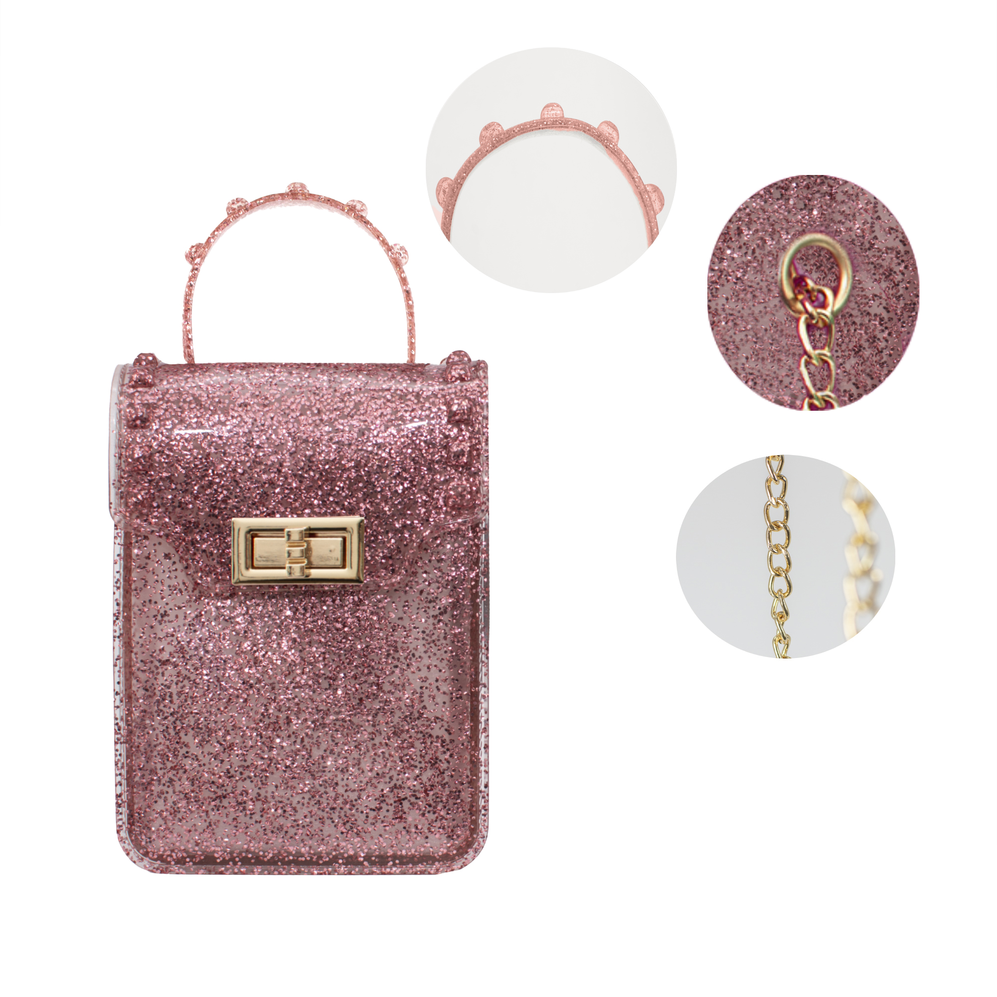 Olivia and Kate Women’s Small Rose Glitter Jelly Purse Crossbody Everyday Shoulder Bag