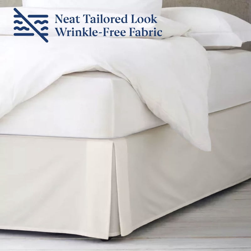 SKY BEDDINGS Luxury Pleated Queen Bed Skirt with Split Corners - 14 Inch Tailored Drop - Pleated Dust Ruffle - Wrinkle-Free 100% Microfiber - Easy Fit, Soft & Durable - Ivory