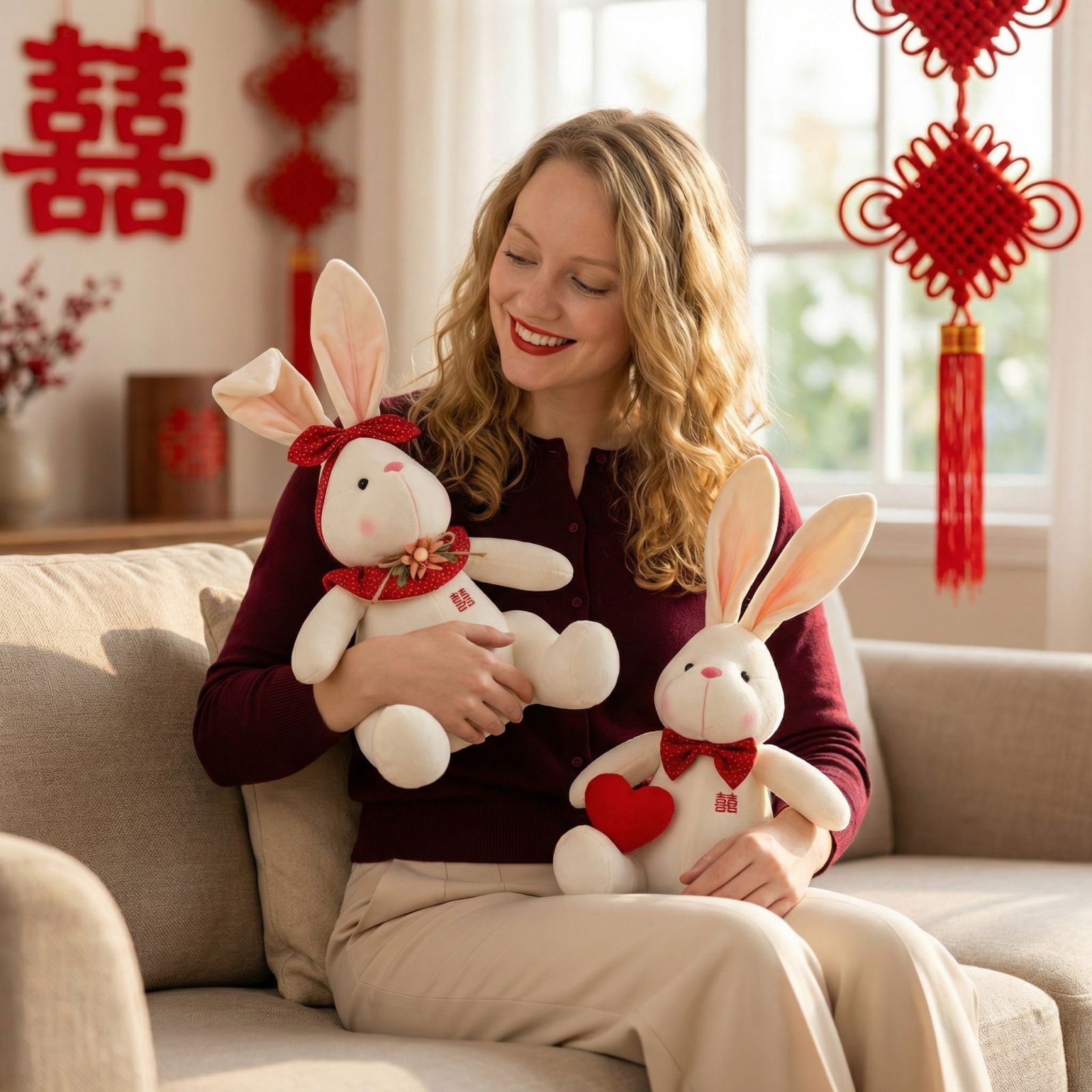 Festive Rabbit Plush Toy, Novelty Gift Doll, Soft Stuffed Animal for Celebration