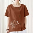 thumbnail image 6 of Homenesgenics Womens Tops under $5 Women Casual and Linen Round-Neck Tops Printed Short Sleeve Button T-shirt Blouse Brown L, 6 of 7