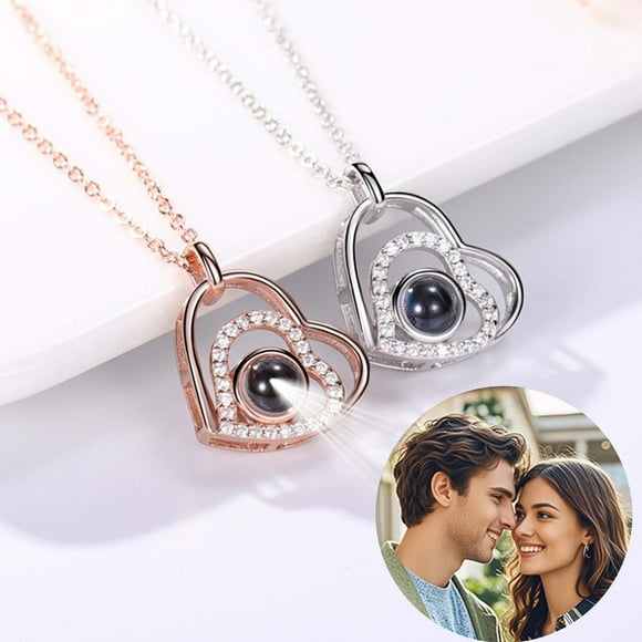Sentmoon Necklace for Women Gift for Women Personalized Picture Necklace Projection Necklace with Photo Inside - Custom Photo Pendant Necklace - Real Plating- Day Gifts for Mom Wife