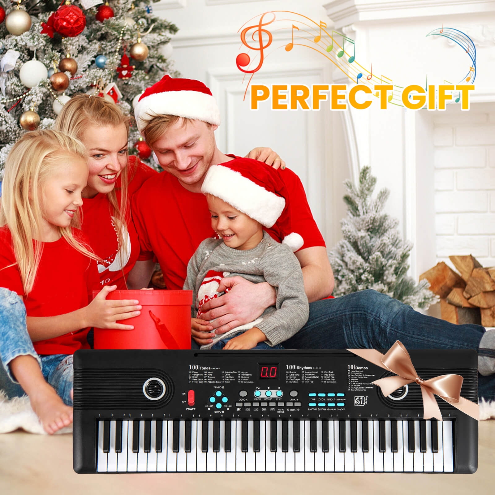 Costway 61 Keys Kids Piano Keyboard with Carry Bag Microphone Sheet Stand Power Supply