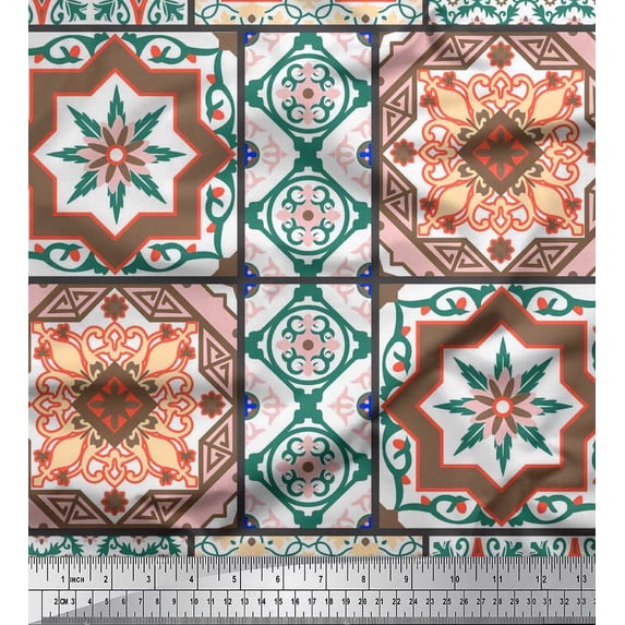 Soimoi polyester Crepe Fabric Floral & Mandala Patchwork Decor Fabric Printed Yard 52 Inch Wide