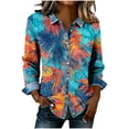 thumbnail image 3 of TaTaai Women Fashion Casual Waffle Knit Button Denim Lapel All Over Print Loose Long Sleeve Top for Daily Street Office Wear Gift, 3 of 5