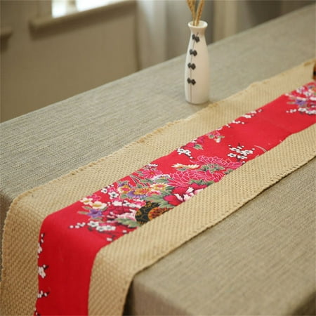 

Table Runner Vintage Fabric Jute Tablecloth Woven Anti Slip Burlap Table Runner-F-30x150cm(12x59inch)