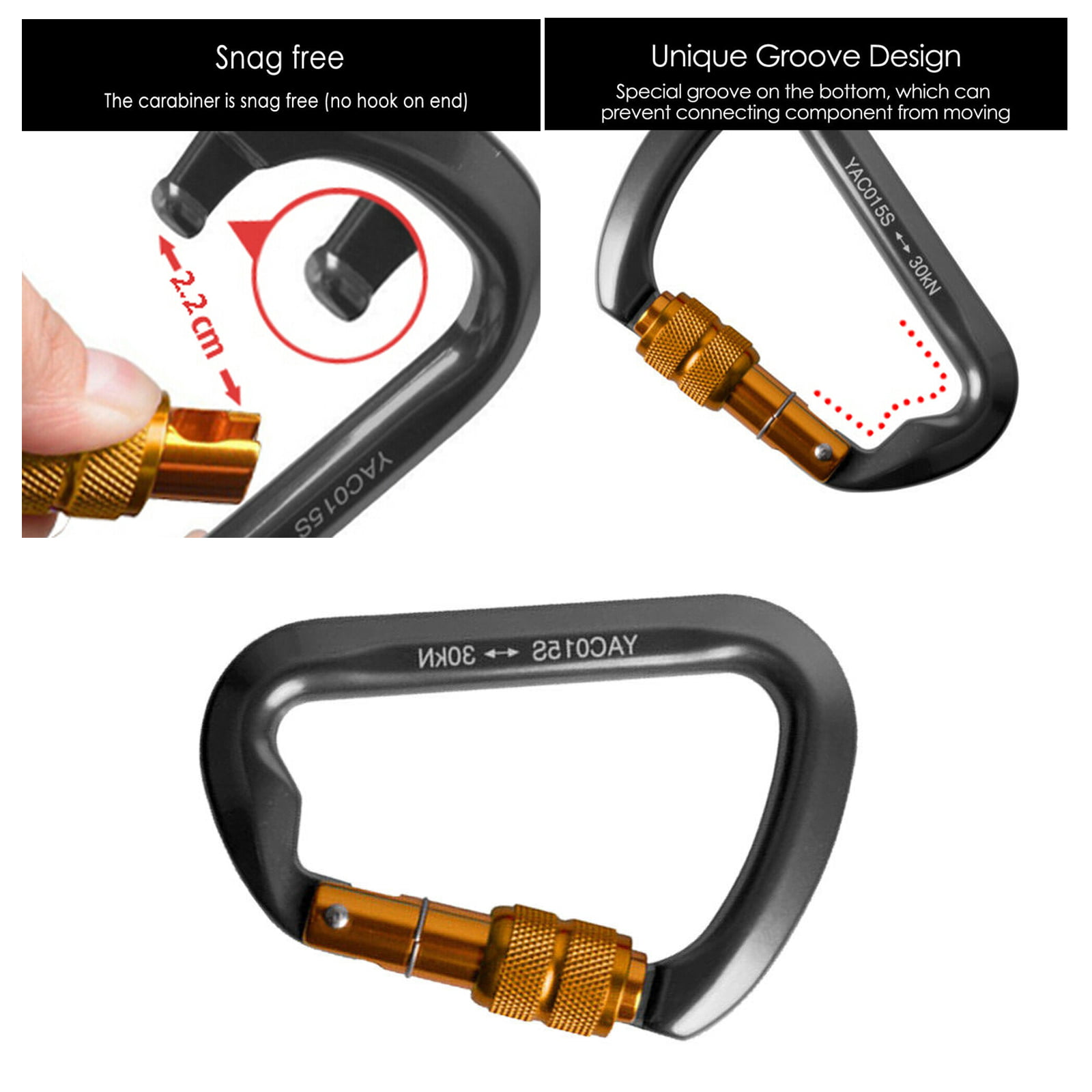Details about   2x 30KN D-Ring Aluminum Rock Climbing Rescue Caving Carabiner Screw Locking Hook 