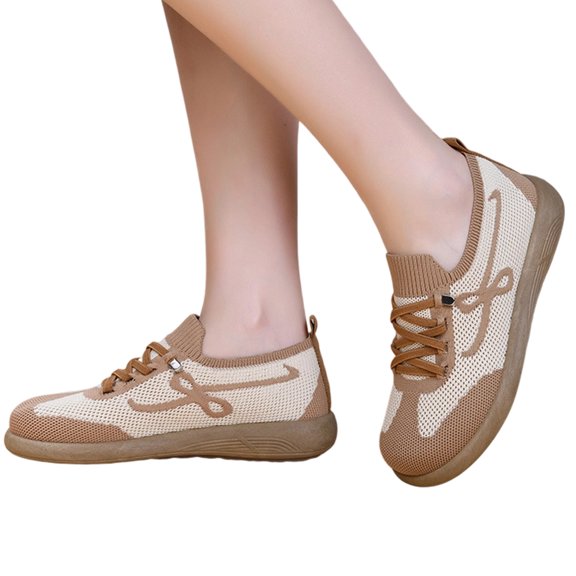 EKVAHL Lace Up Sneakers for Women, Knit Mesh Flexible Non Slip All Season Commute Footwear, Outdoor Daily Leisure Casual Sneakers Brown