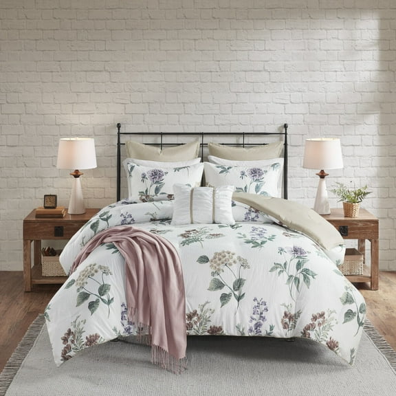 Bedding Sets 7 Piece Printed Seersucker Comforter Set with Throw Blanket Taupe/Blush Full/Queen,Bed Sets