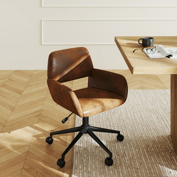 Homy Casa Adjustable Task Chair, Swivel Office Chair with Ergonomic Backrest Upholstery, Brown