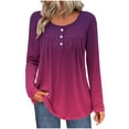 thumbnail image 2 of jobturf Henley Shirts for Women Casual&nbsp;Loose Pleated Front Tunic Tops Soft Comfy Basic Tees Fall Spring Fashion Gradient Long Sleeve Blouses, 2 of 6