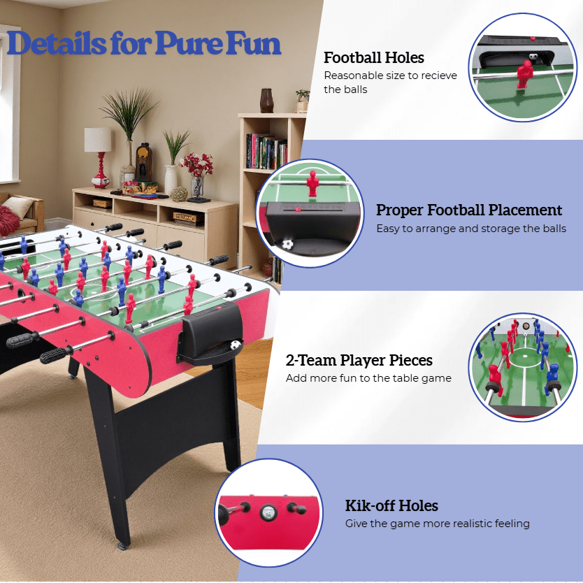 48in Football Table Game, Soccer Game at Home for Kids and Adults, Freestanding Footable Game Table