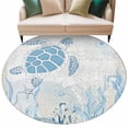 thumbnail image 2 of Retro Ocean Round Living Room Rugs 6 ft, Blue Beige Sea Turtles Jellyfish Seaweed Shells Washable Area Rug with Non-Slip Sturdy Edge Binding Round Carpet for Kitchen Office Bedroom, 2 of 9