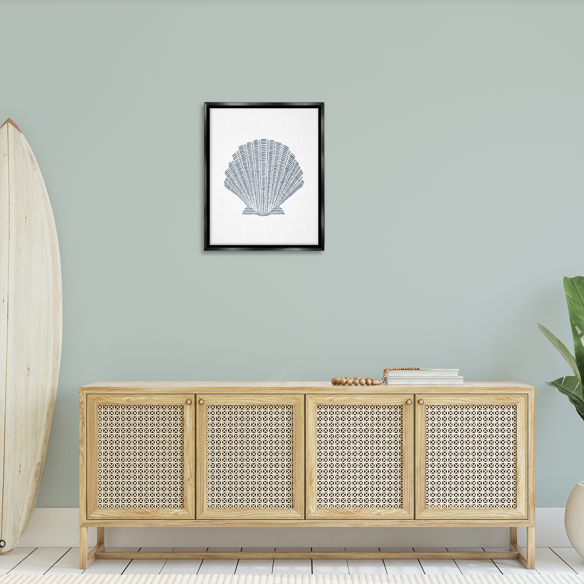 Stupell Industries Minimal Sea Shell Coastal Painting Black Floater Framed Canvas Art Print Wall Art, 25 x 31