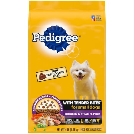 Pedigree With Tender Bites Complete Nutrition for Adult Small Dogs Chicken & Steak Flavor Dry Dog Food, 14 lb bag