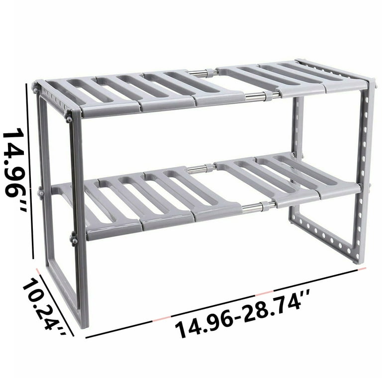 2 Tier Under Sink Expandable Shelf Organizer Rack, Kitchen Pot Pan Cabinet  Storage Shelf Holder for Home Bathroom Bedroom(Expands 15 to 27Inches) 